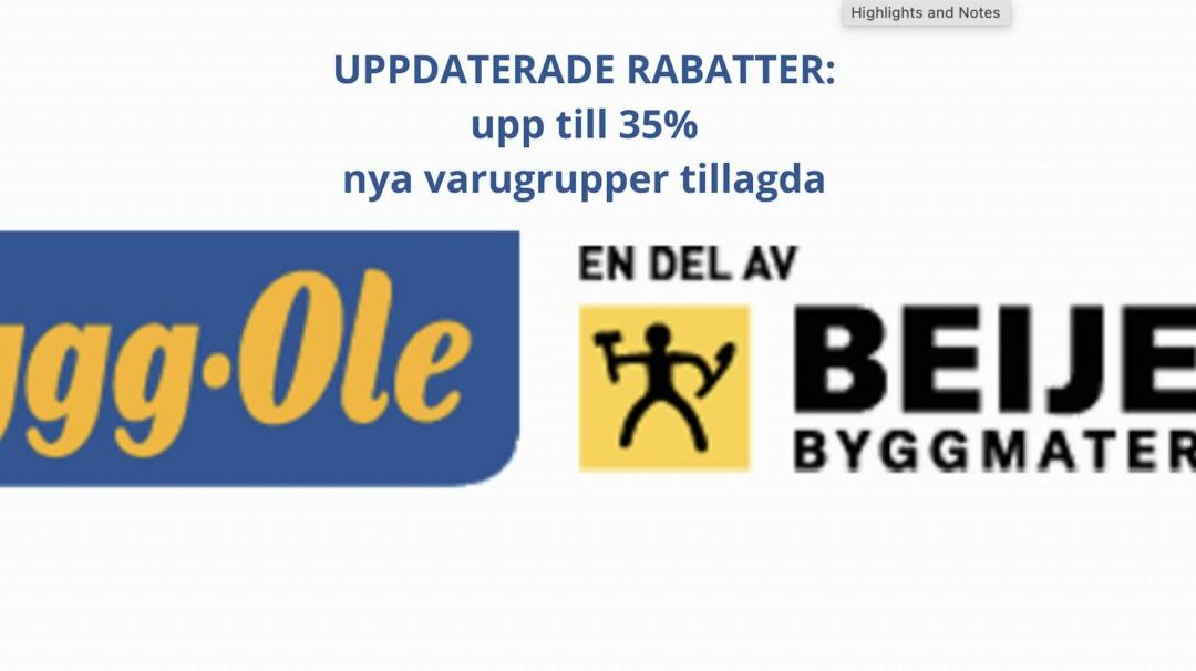 Beijer Bygg/Bygg-Ole uppdaterade medlemsrabatter